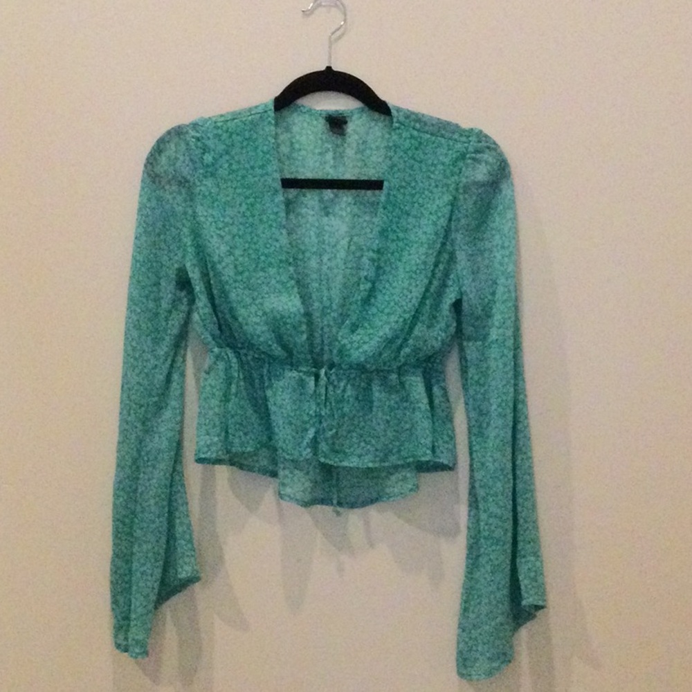 Light Teal Floral Tie-Front Women's Top
